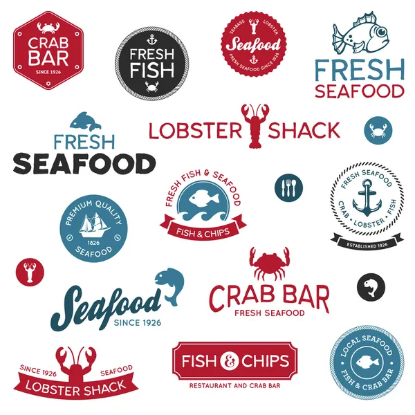 Rótulos de frutos do mar — Vetor de Stock