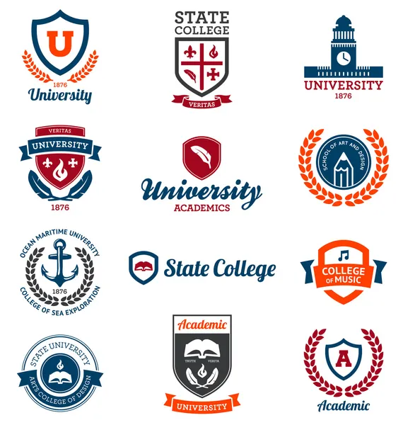 Emblemas universitarios y universitarios — Vector de stock