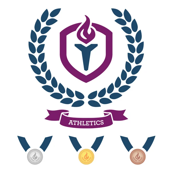 Emblema y medallas de atletismo — Archivo Imágenes Vectoriales