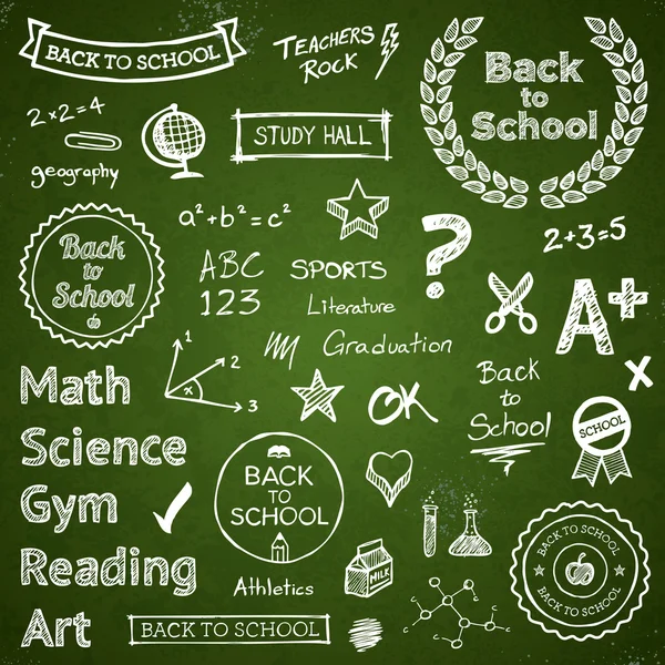 Elementos de vuelta a la escuela dibujados a mano — Vector de stock