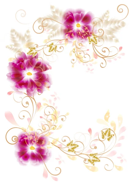 Cadre de tourbillon ornement et fleurs — Image vectorielle