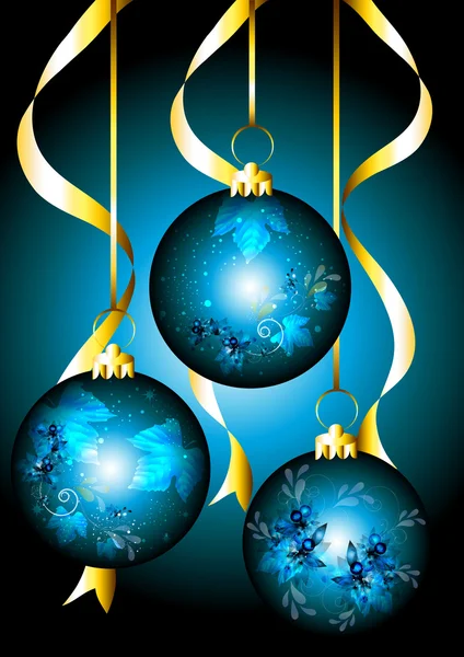 Όμορφη Χριστουγεννιάτικη κάρτα με μπλε στολίδια — Διανυσματικό Αρχείο