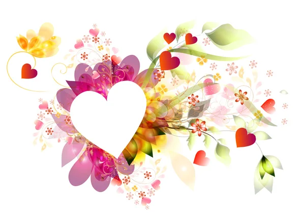 Coração bonito quadro vetorial com composição floral — Vetor de Stock
