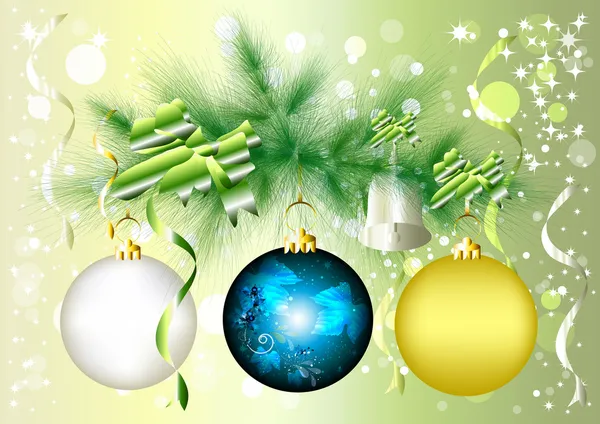 Boules de Noël accrocher sur branche de fourrure réaliste — Image vectorielle