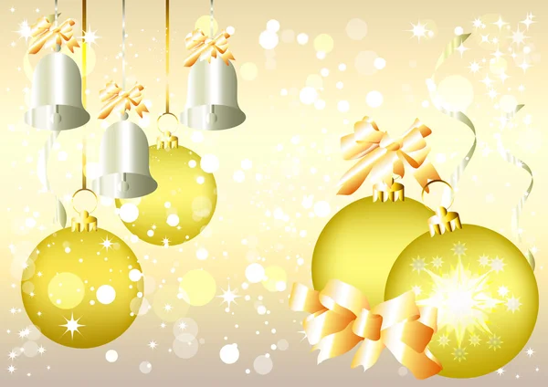 Fondo vectorial navideño con campanas de plata y adorno dorado — Vector de stock
