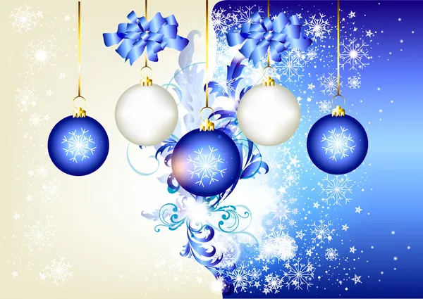 Blauer Weihnachtshintergrund mit Raum und Kugeln — Stockvektor