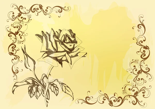 セピア調ローズ手描きで美しいベクトルの背景 — ストックベクタ