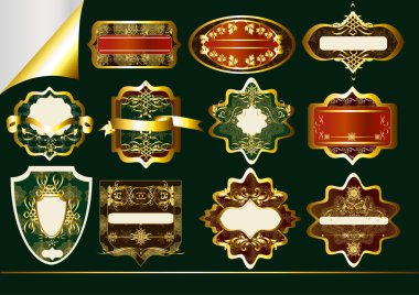 Gold-framed labels vector set: clipart