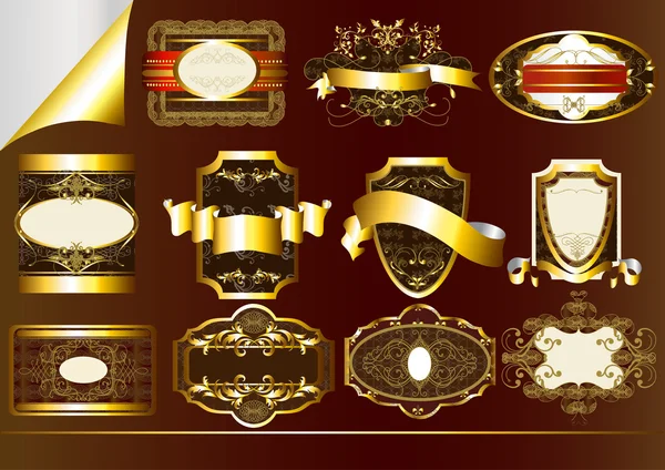 Etiquetas enmarcadas en oro marrón — Archivo Imágenes Vectoriales