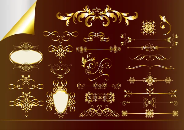 Goldene verzierte Seiten dekorative Elemente — Stockvektor