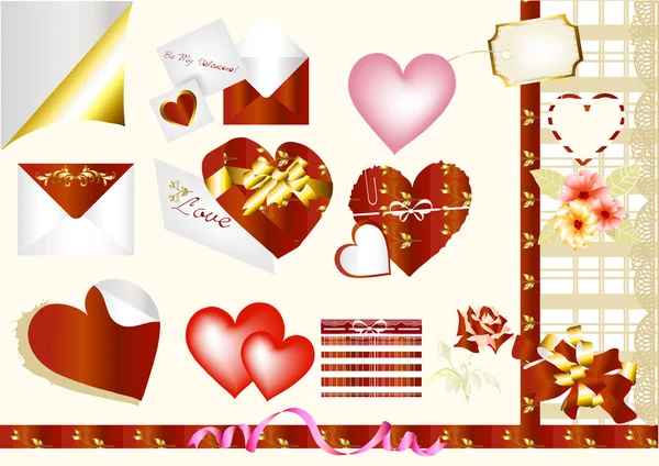 Corazones valentines elementos de diseño — Archivo Imágenes Vectoriales