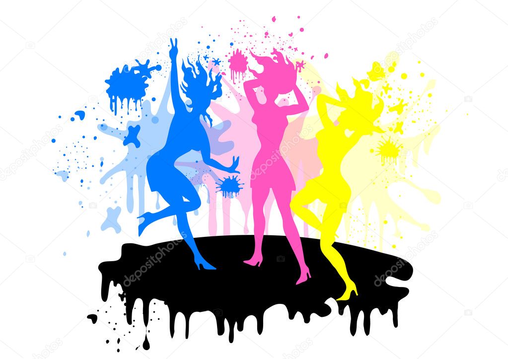 Girls silhouette symbol CMYK colors