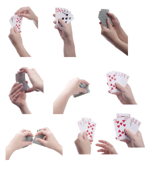 Woman holding playing cards set — Stock Photo, Image