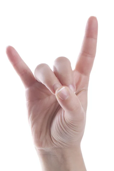 Mão feminina mostrando sinal de metal — Fotografia de Stock