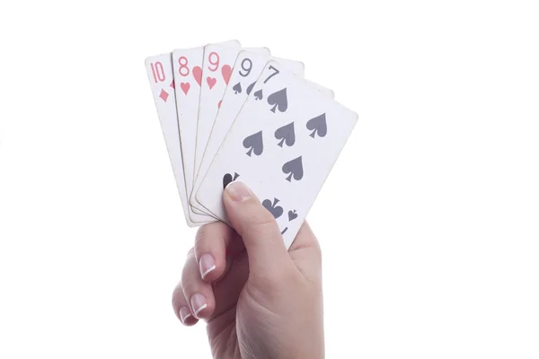 Woman holding playing cards — Stock Photo, Image