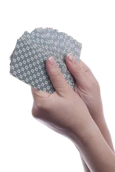 Mãos com cartas de baralho — Fotografia de Stock