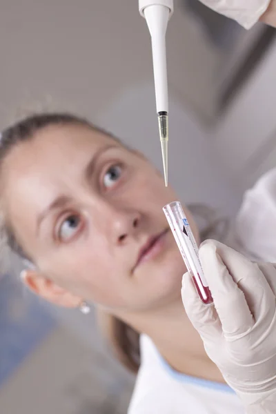 Micro pipette with blood — Stock Photo, Image