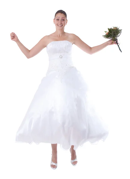 Jumping bride isolated — Stock Photo, Image
