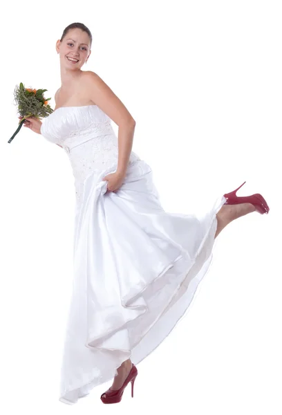 Bride with red shoes — Stock Photo, Image