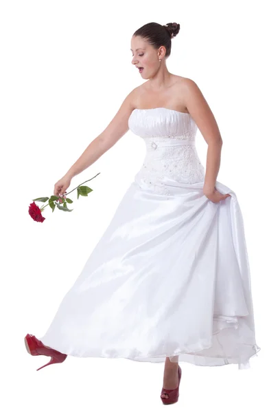 Nevěsta s červenými botami — Stock fotografie