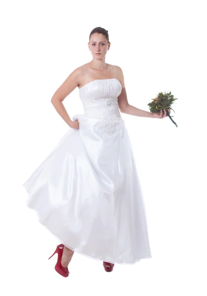Bride with red shoes — Stock Photo, Image