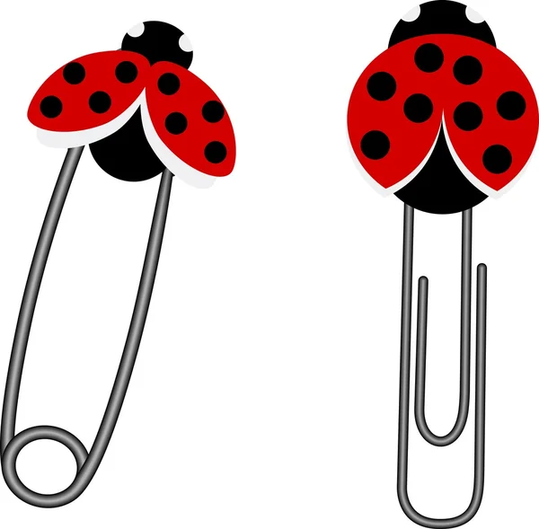 Ladybug Safety Pin and Clip — Stock Vector