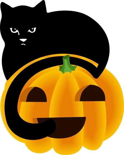 Black Cat Peaking Over the Top of a Halloween Pumpkin — стоковый вектор