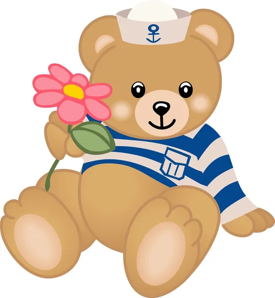 Ναύτης Teddy προσφέρει λουλούδι — Διανυσματικό Αρχείο