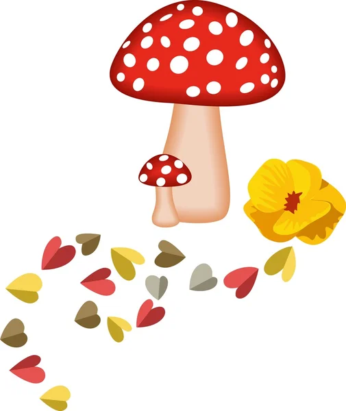 迷幻蘑菇和心 — 图库矢量图片