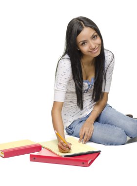 Attractive young student holding school supplies clipart