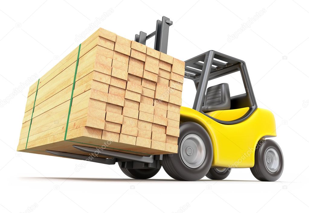 Forklift with stacked lumber