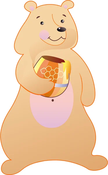 El oso está con el barril de miel — Vector de stock