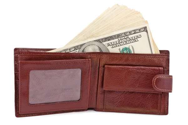 Leather purse with us dollars — Stock Photo, Image