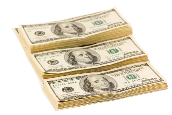 Three pack of dollars on a white background — Stock Photo, Image
