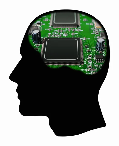Sziluettjét emberi fej elektronikus rendszer — Stock Fotó