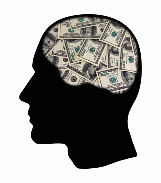 stock image Silhouette human head with us dollars