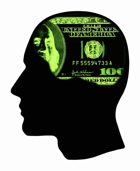 Silhouette human head with us dollar — Stock Photo, Image