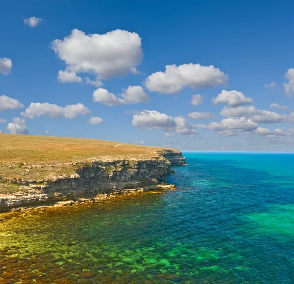 Smaragdgröna havet med klippiga kust — Stockfoto