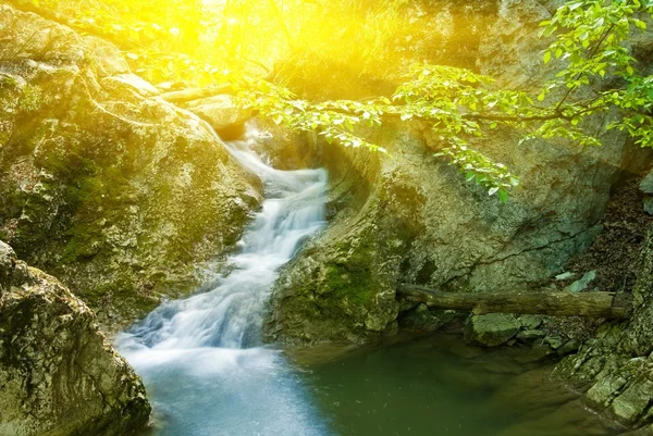 Sunny horská řeka — Stock fotografie