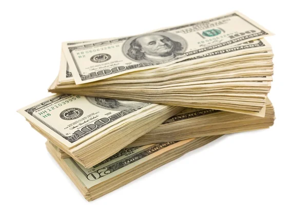 Heap van een dollar biljetten op een witte achtergrond — Stockfoto