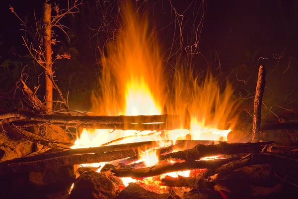 Camp-brand in de nacht — Stockfoto