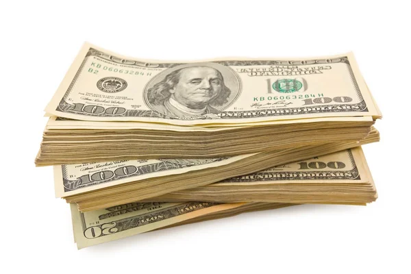 Altura de notas de um dólar num fundo branco — Fotografia de Stock