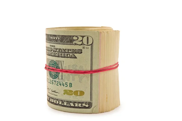 Pacote de dólares americanos em um fundo branco — Fotografia de Stock
