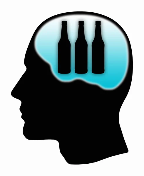 Silueta de cabeza humana con tres botellas — Foto de Stock