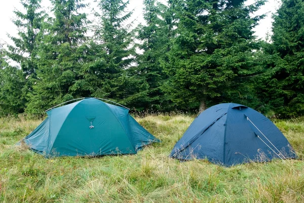 Turystyczne camp w lesie — Zdjęcie stockowe