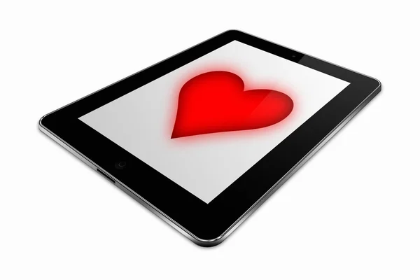 Стилизованный планшетный компьютер с сердцем на белом фоне — стоковое фото
