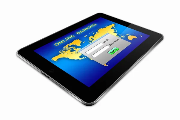 Stylizowane tablet pc z mapy i kart plastikowych — Zdjęcie stockowe