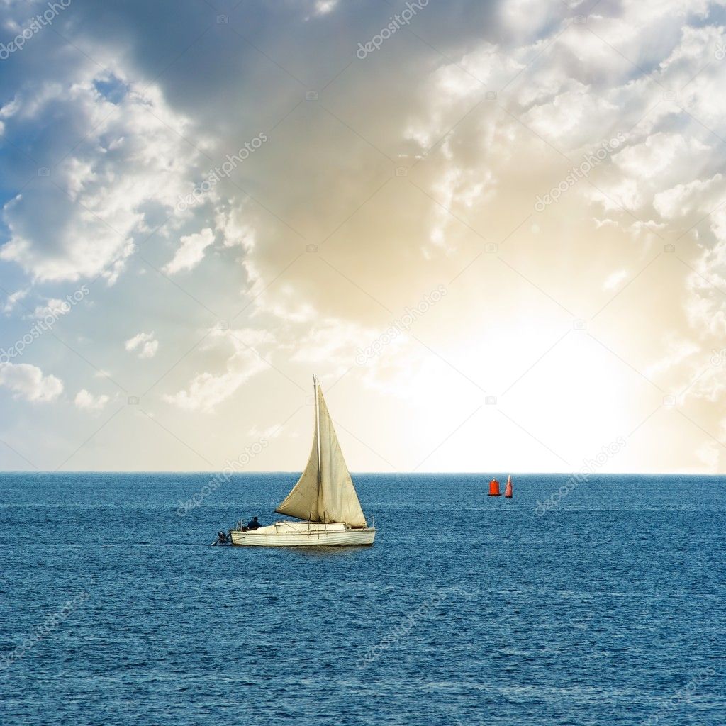 Sail yacht in a sea