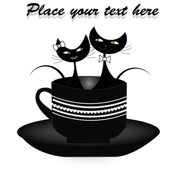 컵에 앉아 두 개의 검은 고양이 — 스톡 벡터