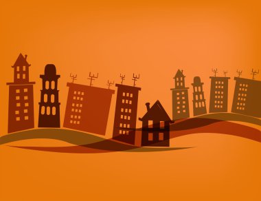 Unusual buildings with trees clipart